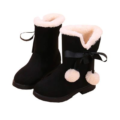 Auhoho Girls Winter Warm Fur Boots Mid-Calf Bowknot Princess Booties 10 M US Toddler,Black