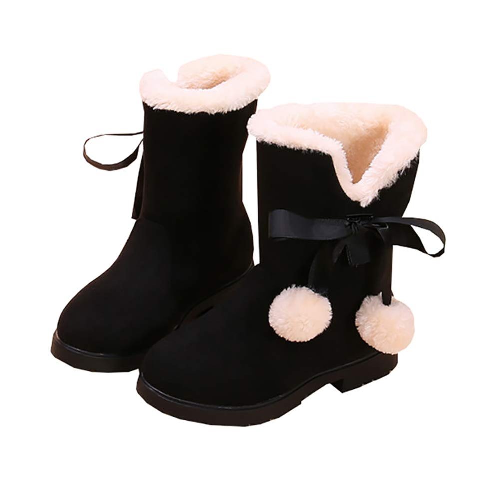 Auhoho Girls Winter Warm Fur Boots Mid-Calf Bowknot Princess Booties 10 M US Toddler,Black