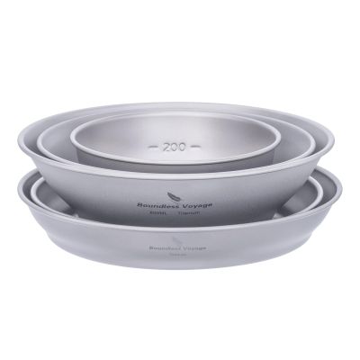 Boundless Voyage Titanium Dish Plate and Utensils Mess Kit with Carry Mesh Bag - Single-Walled Bowls for Camping and Backpacking - Ti15167A