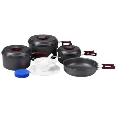 KingCamp Aluminum Camping Cookware Set Open Fire Cookware Backpacking Cooking Mess Kit Lightweight Camping Pans and Pots Kit Hiking Cooking Gear 15 PCS for 5-6 Person