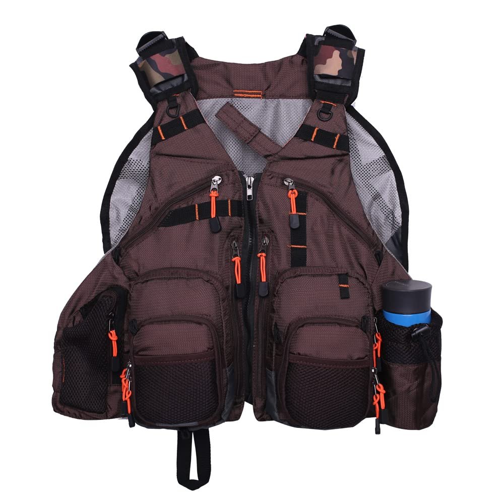 Raprance Fly Fishing Vest Backpack - Adjustable Lightweight and Quick-Dry, with 17 Pockets for Trout Bass Saltwater (Brown,FV01)