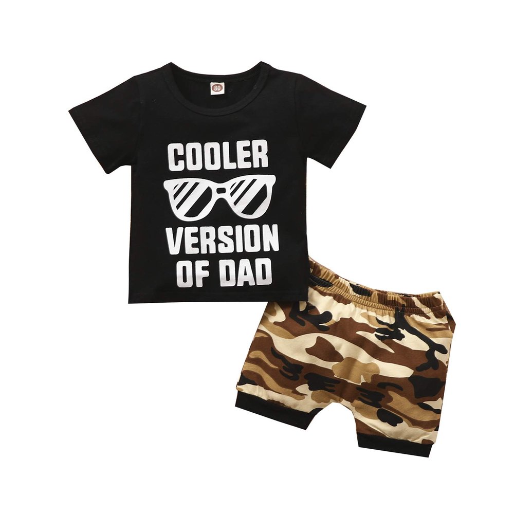 Toddler Baby Boy Summer Clothes Daddy Son Letters T-Shirts Tees Tops+Camouflage Shorts Pants Outfits 2PCS Shorts Set Clothes (Cool Dad, 18-24 Months)