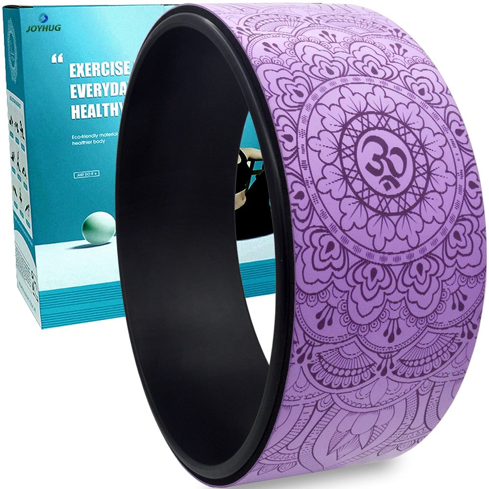 Yoga Wheel Back Roller - Mandala Massage Wheel with PU Rubber Cushion, Dharma Circle Assist Foam Roller for Stretching, Increasing Flexibility, Back Pain And Improving Yoga Poses, Backbends (Purple)
