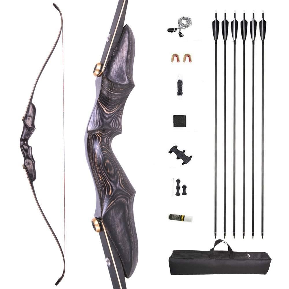 58 Inch Takedown Recurve Bow and Arrow Set 20-50 Lbs ILF Bow Riser Right Hand Longbow for Hunting Target Practice (Black, 45 Lbs)