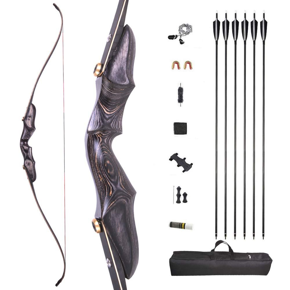 58 Inch Takedown Recurve Bow and Arrow Set 20-50 Lbs ILF Bow Riser Right Hand Longbow for Hunting Target Practice (Black, 30 Lbs)