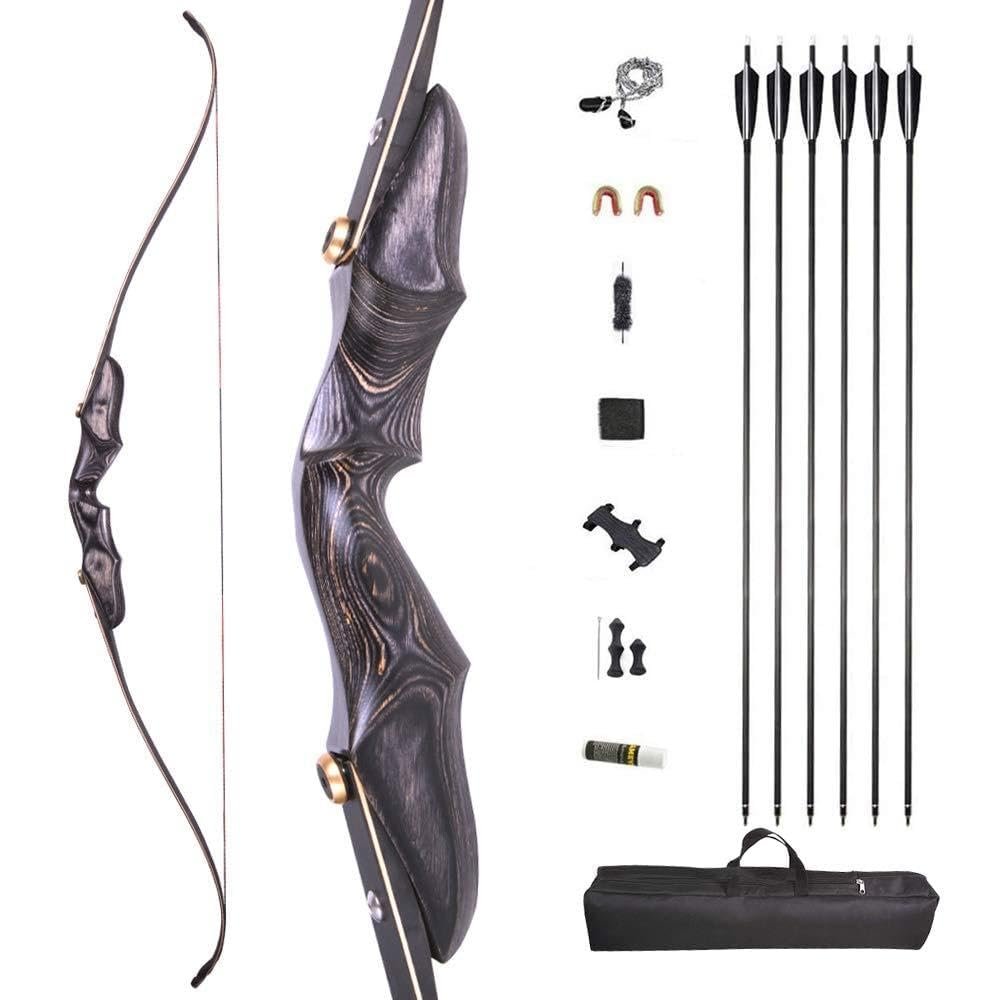 58 Inch Takedown Recurve Bow and Arrow Set 20-50 Lbs ILF Bow Riser Right Hand Longbow for Hunting Target Practice (Black, 20 Lbs)