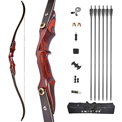 58 Inch Takedown Recurve Bow and Arrow Set 20-50 Lbs ILF Bow Riser Right Hand Longbow for Hunting Target Practice (Red, 45 Lbs)