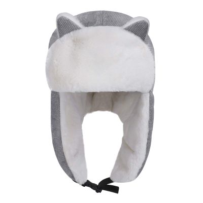 Cartoon Winter Hats Ski Cap for Girls Boys Windproof Thermal Fleece Trapper Hat with Earflap Face Warmer (Stripes, Grey)