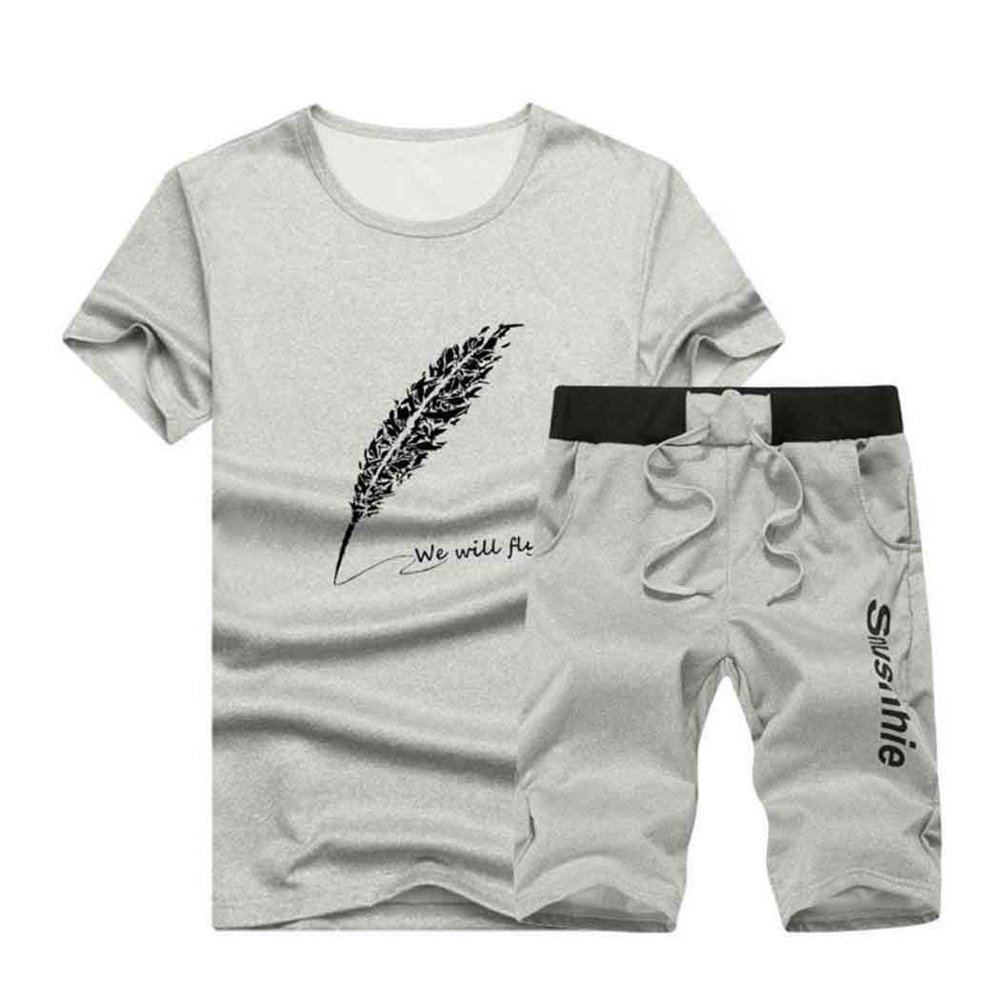 xzbailisha Men's Loose Round neck T-Shirts & Shorts 2 Piece Outfits Solid Color Short Sleeve Tracksuit
