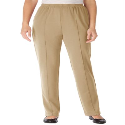 Woman Within Plus Size Knit Pull-On Elastic-Waist Pants - 42 W, New Khaki