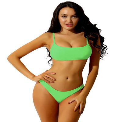 Hansber Womens 2Pcs Swimsuits Bikini Set Push up Padded Bra Tops with Briefs Thong Bathing Suits Swimwear Fluorescent Green Small