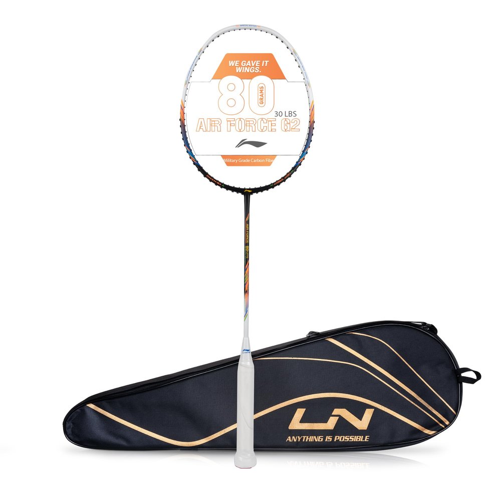 Li-Ning Air Force 80 Lite Carbon Fiber Unstrung Badminton Racket with Full Cover (Weight: 80 gm, Black/White)