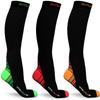 Physix Gear Sport 3 Pairs of Compression Socks for Men & Women in (Black/Green + Black/Orange + Black/Red) L-XL Size view 1