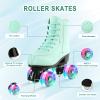 jessie PU Leather Roller Skates Roller Skates for Women Outdoor and Indoor Adjustable Four-Wheel Premium Roller Skates for Women Men Boys and Girls (Green Wheel,Women's 10.5/ Men's 9) view 2