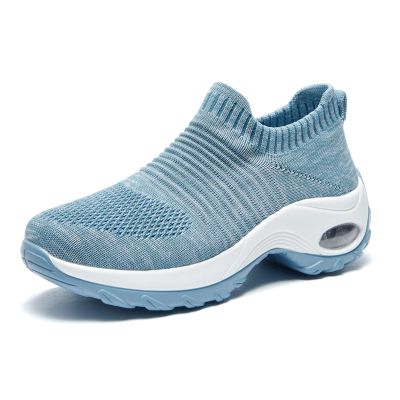 Women's Walking Shoes Sock Sneakers - Breathable Mesh Slip On Lady Girls Work Nursing Easy Shoes Platform Loafers Light Blue 8