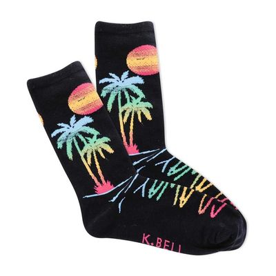 K. Bell Socks Women's Funny Jokes and Wordplay Novelty Crew Socks, Go Away (Black), Shoe Size: 4-10