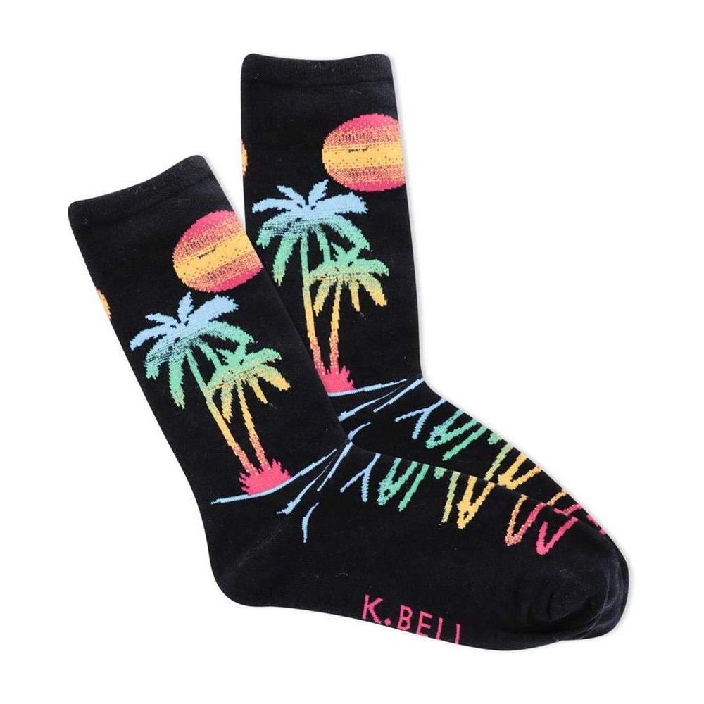 K. Bell Socks Women's Funny Jokes and Wordplay Novelty Crew Socks, Go Away (Black), Shoe Size: 4-10