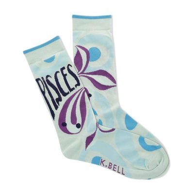 K. Bell Socks Women's Horoscope Novelty Crew Socks, Pisces (Mint), Shoe Size: 4-10