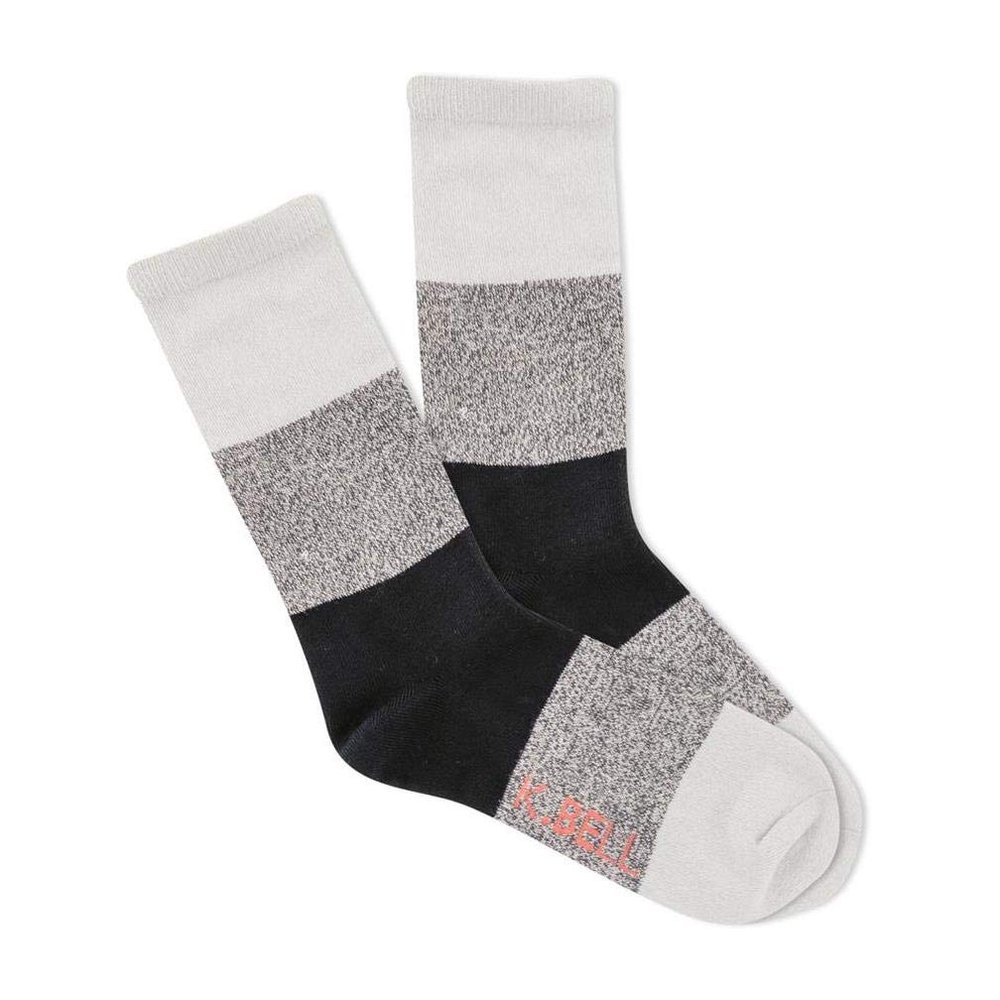 K. Bell Women's Random Feed Colorblock Crew Socks, Black, Shoe Size: 4-10