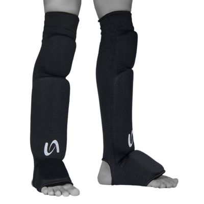 Ultimate - Cloth Shin Instep with Built-in Knee Pad - Karate MMA Boxing Muay Thai Training (Black, Large-XLarge)