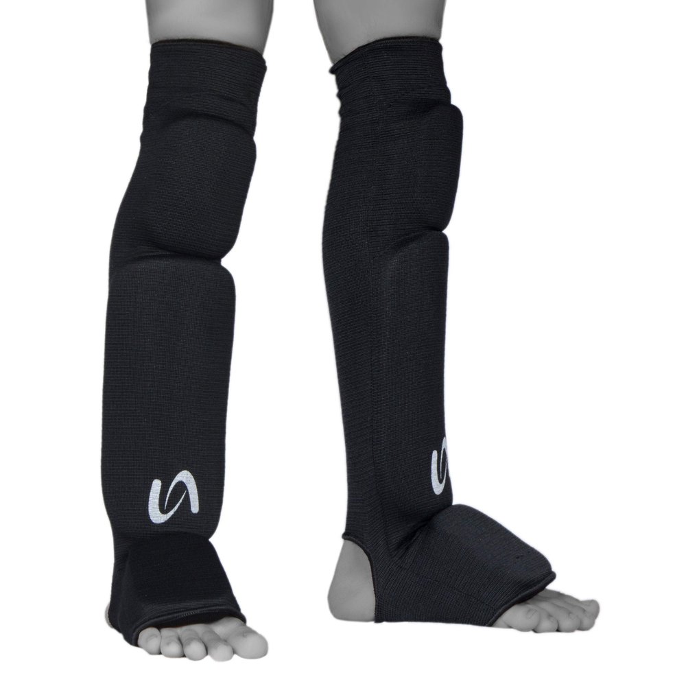 Ultimate - Cloth Shin Instep with Built-in Knee Pad - Karate MMA Boxing Muay Thai Training (Black, Large-XLarge)