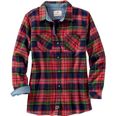 Legendary Whitetails Womens Long Sleeve Plaid Button Up 100% Cotton Flannel Shirt, Holly Berry, XS