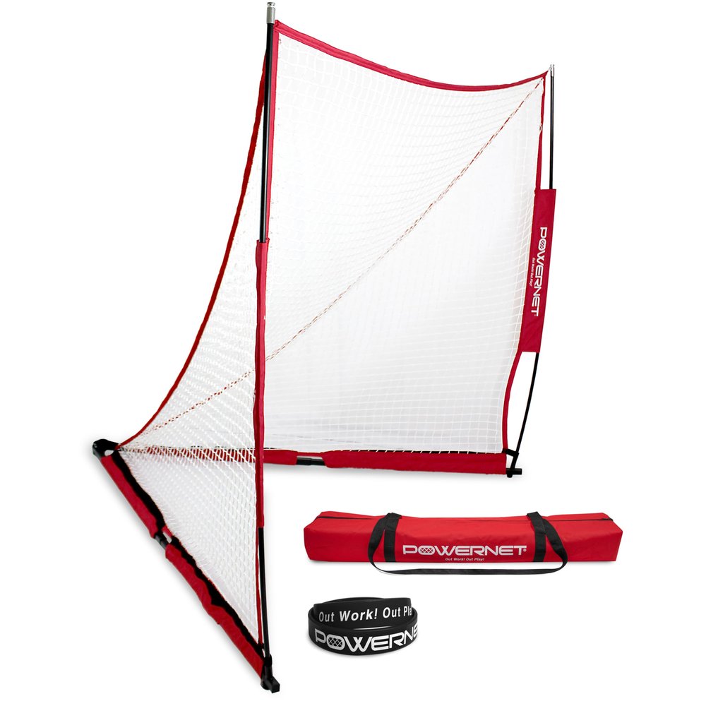 PowerNet Portable Lacrosse Goal, Pop Up 4x4 FT Lacrosse Net, Training Equipment Backstop Goal for Practice or Scrimmages, Bow Style Frame with Rubber Feet, Included Carry Bag