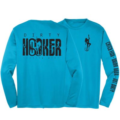 Dirty Hooker Fishing Gear Long Sleeve Fishing Shirt for Men Classic Logo - Uv Protection Long Sleeve Shirt Men - Long Sleeve Swim Shirt for Men - Quick Dri Fit Shirt for Men Atomic Blue