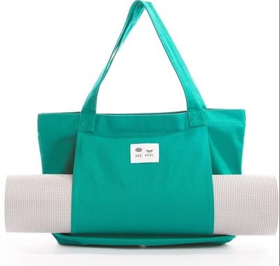 Canvas Tote Bag with Yoga Mat Carrier Sleeve in Green