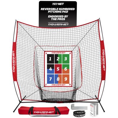 PowerNet Numbered Pitching Pad for Pitching Net, Softball & Baseball Strike Zone Target Training, Travel Baseball Training Equipment (Pad + 7x7 FT Net)