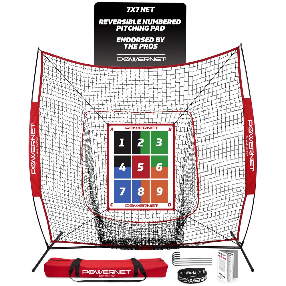PowerNet Numbered Pitching Pad for Pitching Net, Softball & Baseball Strike Zone Target Training, Travel Baseball Training Equipment (Pad + 7x7 FT Net)
