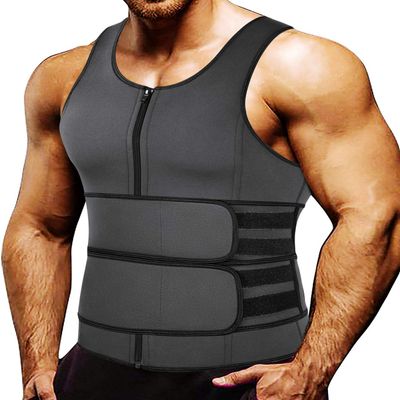 MISS MOLY Sauna Waist Trainer Vest for Men Sweat Vest with Double Cincher Belt Workout Neoprene Body Shaper Tank Top,Gray 2XL