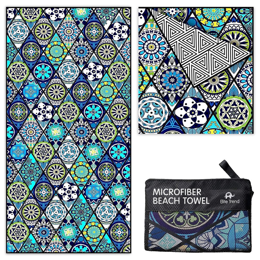 Elite Trend Quick Dry Towel Extra Large 78x35 Inch - Microfiber Beach Towel - Perfect for Beach, Travel, Swimming, Pool, Yoga, Hiking, Camping - Lightweight, Fast Drying, Compact for Adults (Artsy)