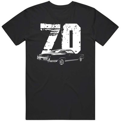 1970 Chevy Monte Carlo Rear Three Quarter View with White Year T Shirt L Black