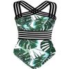 Hilor Women's Retro One Piece Swimsuits Hollow Bathing Suits Flattering Swimming Suits Green&Blue Leaves XL/US14 view 1