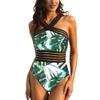 Hilor Women's Retro One Piece Swimsuits Hollow Bathing Suits Flattering Swimming Suits Green&Blue Leaves XL/US14 view 4