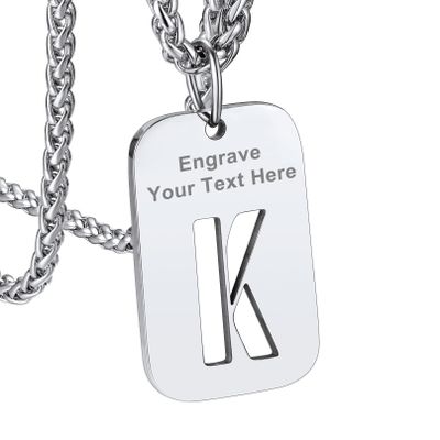 Bandmax Personalized Initial K Letter For Men Necklace Chain Dog Tags Custom Initial Necklace Stainless Steel 26 Alphabet Chains With Pendants Platinum Necklace Chain