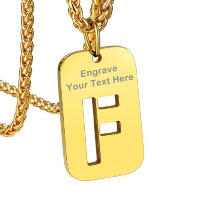 Bandmax Personalized Initial F Letter For Men Necklace Chain Dog Tags Custom Initial Necklace Stainless Steel 26 Alphabet Chains With Pendants 18K Gold Plated Necklace Chain