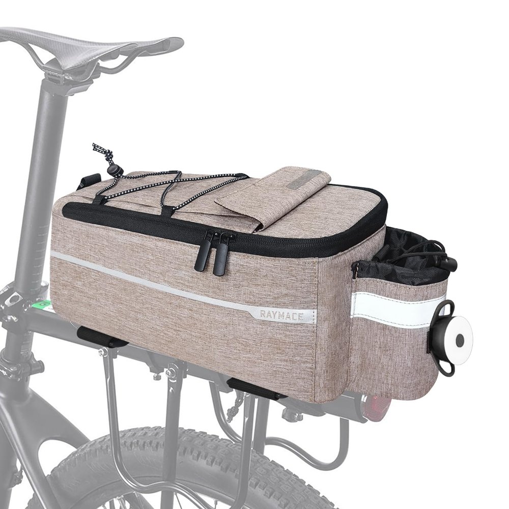 RAYMACE Bike Trunk Cooler Bag With Tail Light,Bicycle Rear Rack Bag Insulated Storage 8L,Pannier Bag (Beige)