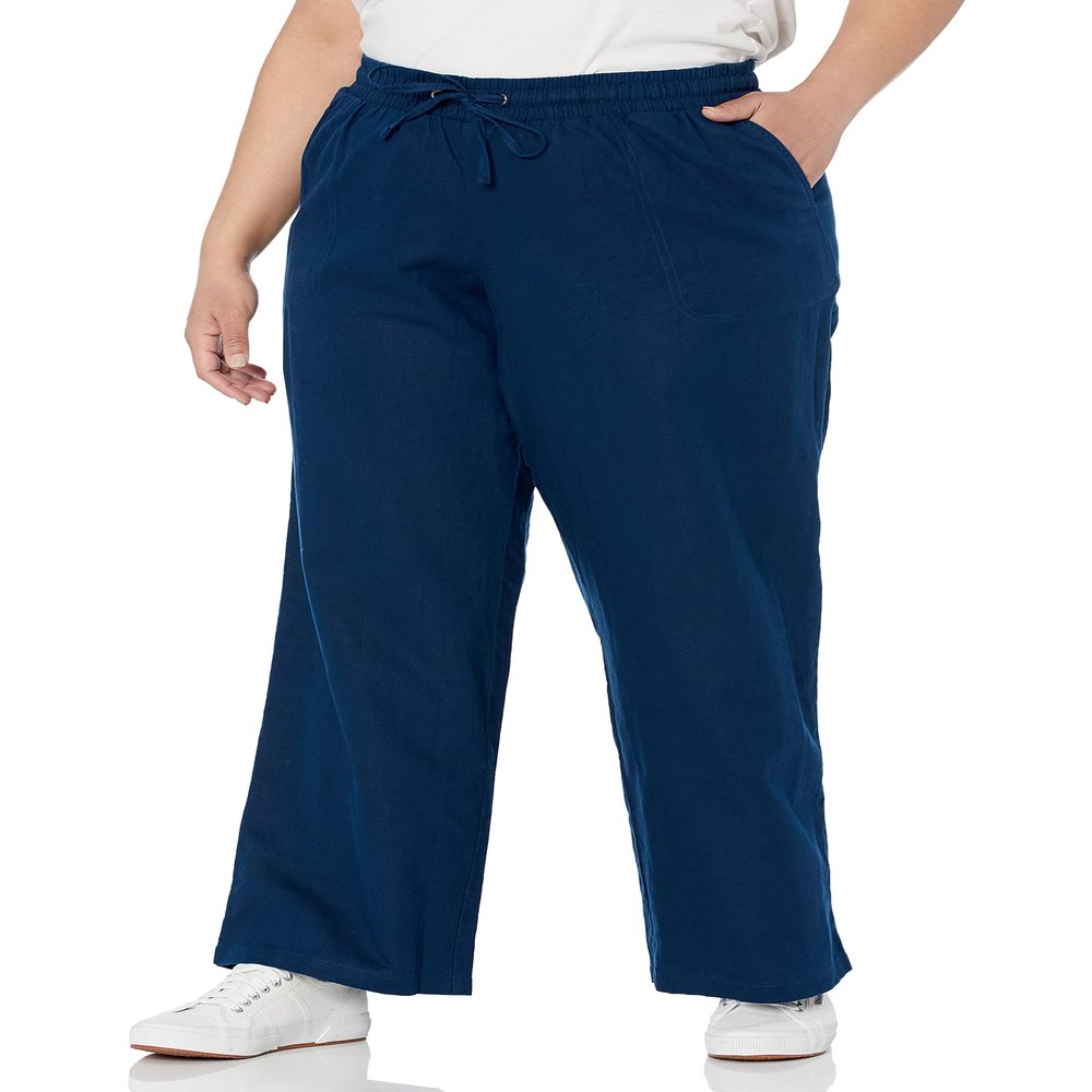 Amazon Essentials Women's Plus Size Linen Blend Drawstring Wide Leg Pant, Dark Blue, 4X