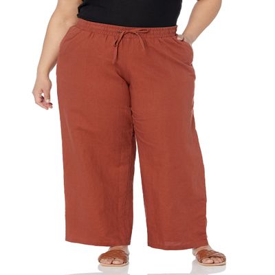 Amazon Essentials Women's Plus Size Linen Blend Drawstring Wide Leg Pant, Terracotta, 4X