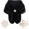 Faux Fur Shawl Wrap Stole Shrug Winter Bridal Wedding Scarf Wrap with Faux Pearl Rhinestone Brooches for Women 1920s (Black, Medium, Short Hair) view 1