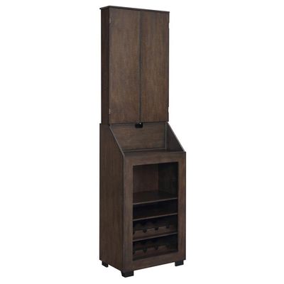 BOWERY HILL Dartboard Cabinet, 24" W x 15" D x 45" H, Walnut Finish, Includes Dartboard, Scoreboards, Darts, Wine Rack, Drop Down Storage Shelf, Traditional Style for Game Room Entertainment