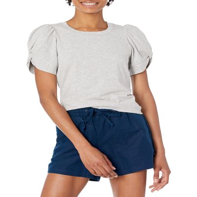 Amazon Essentials Women's Regular-Fit Twist Sleeve Crewneck T-Shirt, Light Grey Heather, Small