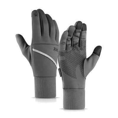 FUFU Gloves Winter Waterproof Running Gloves Windproof Non-Slip Riding Gloves Warm Lining Outdoor Ski Gloves Touch Screen Gloves (Color : Grey, Size : XXL)