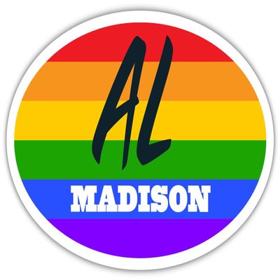Madison AL Alabama Madison County Rainbow Pride Flag 6 Stripes Pride Flag Euro Decal Bumper Sticker 3M Vinyl 3" x 5"