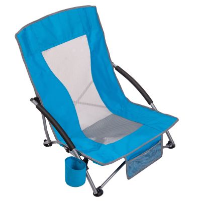 AsterOutdoor Low Sling Beach Chair Folding Lightweight Mesh Back Sand Chair for Camping Outdoor Lawn, Carry Bag Included, Supports 250lbs, 27 inches high, Blue, 1 Pack