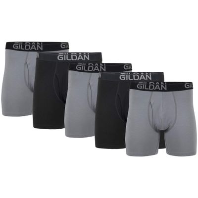 Gildan Men's Underwear Cotton Stretch Boxer Briefs, Multipack, Grey Flannel/Black Soot (5-Pack), Large