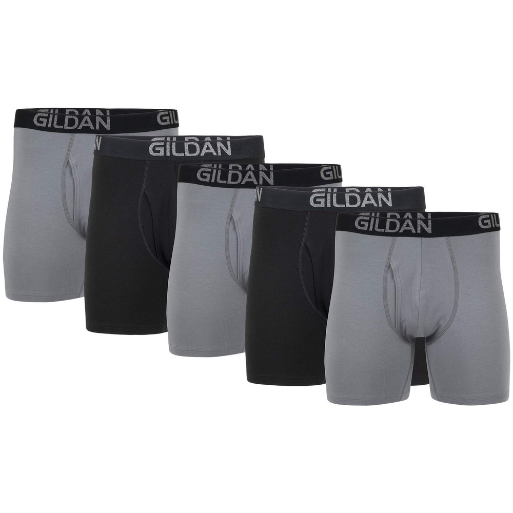 Gildan Men's Underwear Cotton Stretch Boxer Briefs, Multipack, Grey Flannel/Black Soot (5-Pack), Large
