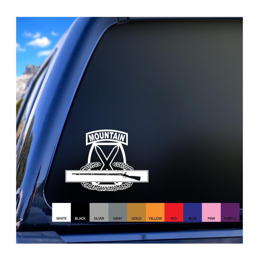 10th Mountain and CIB vinyl decal (White, 14" wide)